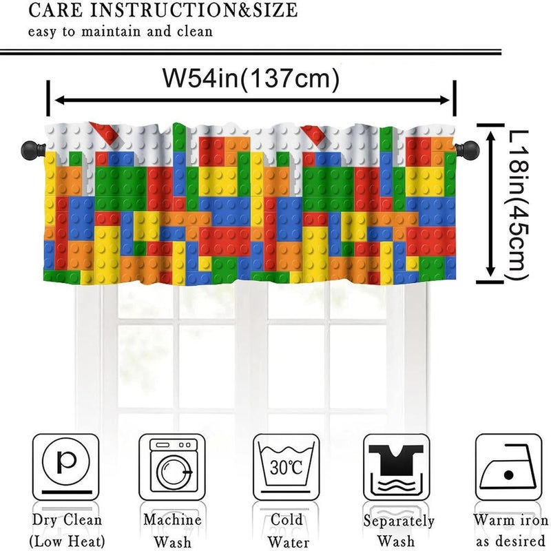 YSWOW Kids Building Block Toy Valance Curtain Colorful Plastic Toy Brick Art Printed Valance for Boys Nursery Bedroom Decor W54xL18in Fabric 1 Panel - Image 3